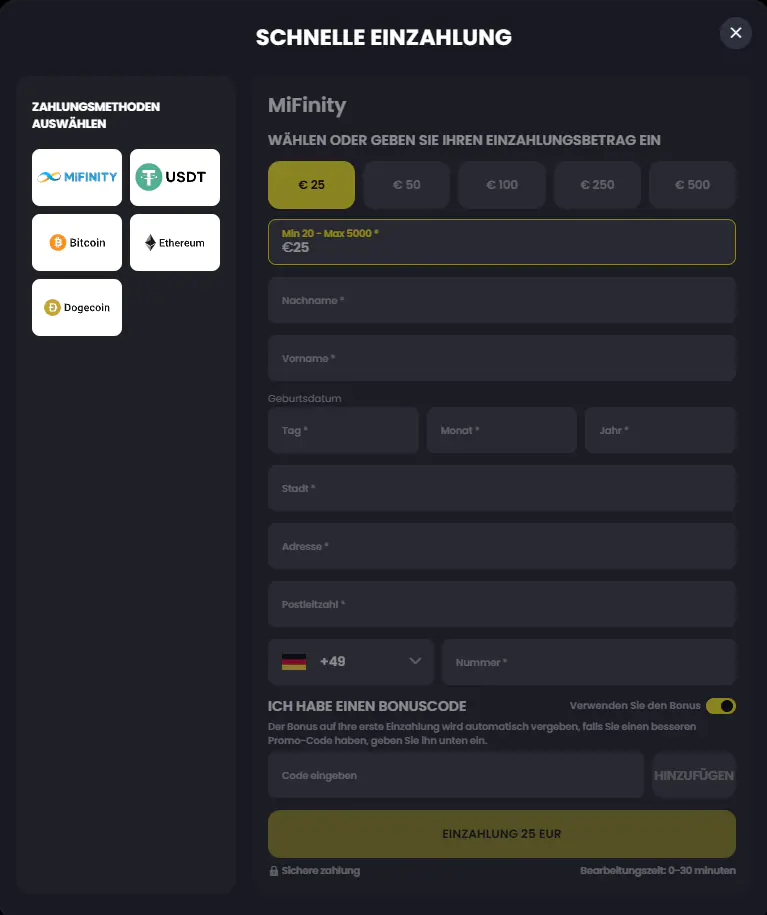 Moonwin payment methods