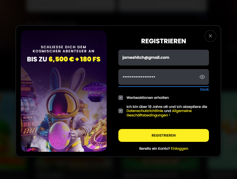 Moonwin Casino-Konto Anmeldeformular